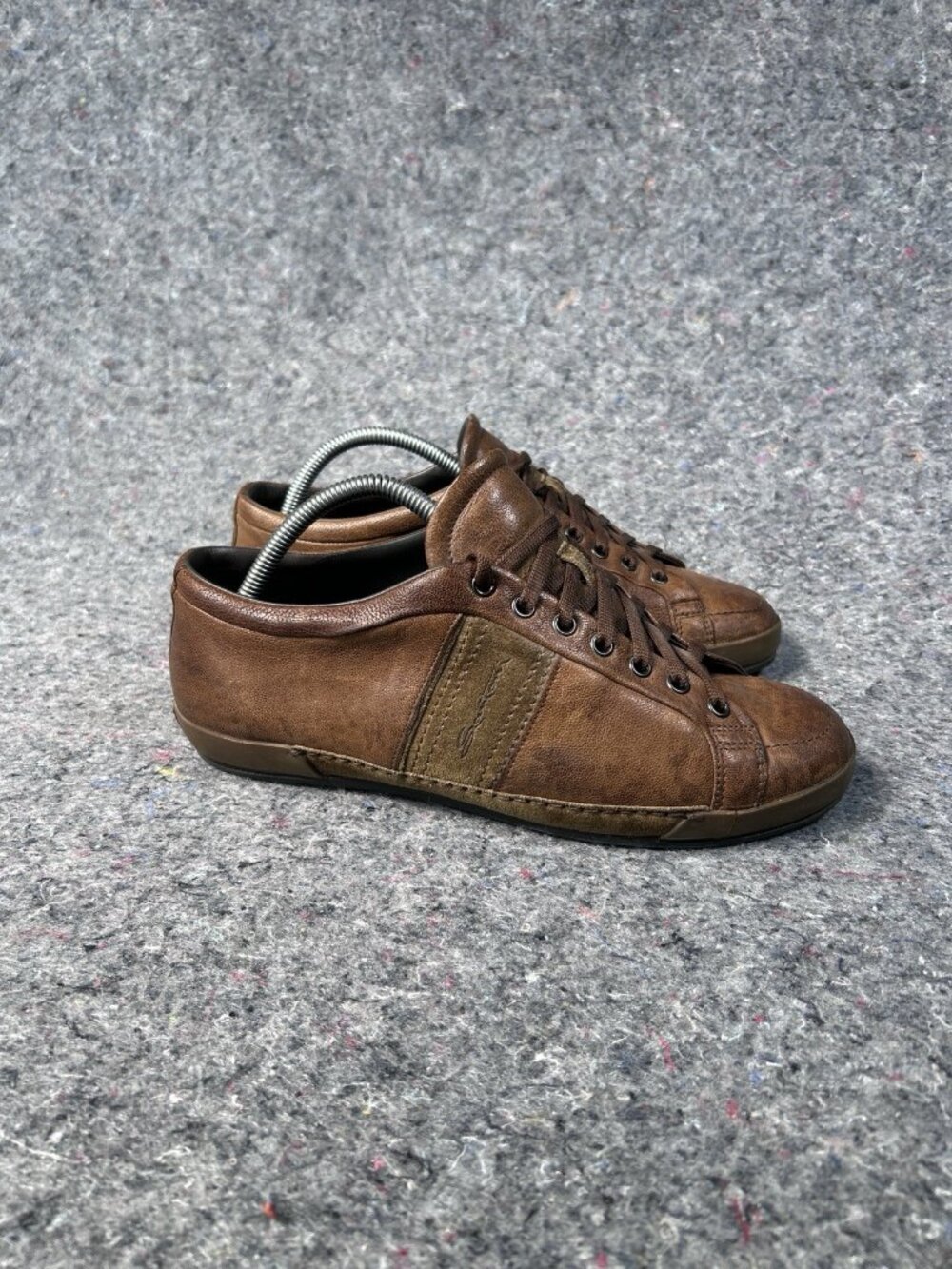Santoni Men’s Brown Leather Suede Low Top Sneakers US 7.5 D Made in Italy